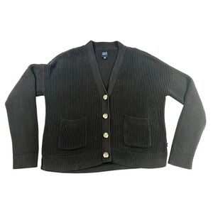 Gap Chunky Knit Grunge Grandpa Cardigan Sweater Sz XXL Black Ribbed Y2K 90s